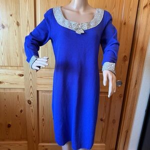 Vintage Don Sayres for Wellmore Blue Knit Sequin Embellished Sweater Dress 10